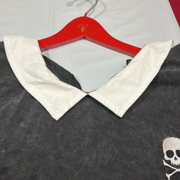 Social collision skull crossbones shirt BLACK shite collar GOTH EMO 3XL WOMENS - Picture 9 of 15